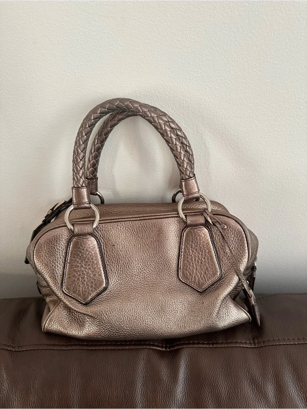 Prada Metallic Taupe/Bronze Leather Satchel